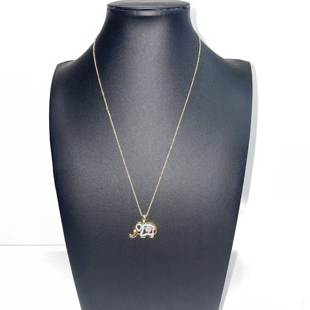 Seta Signed‎ Gold Tone Clear Rhinestone Elephant Pendant Chain Necklace AL2